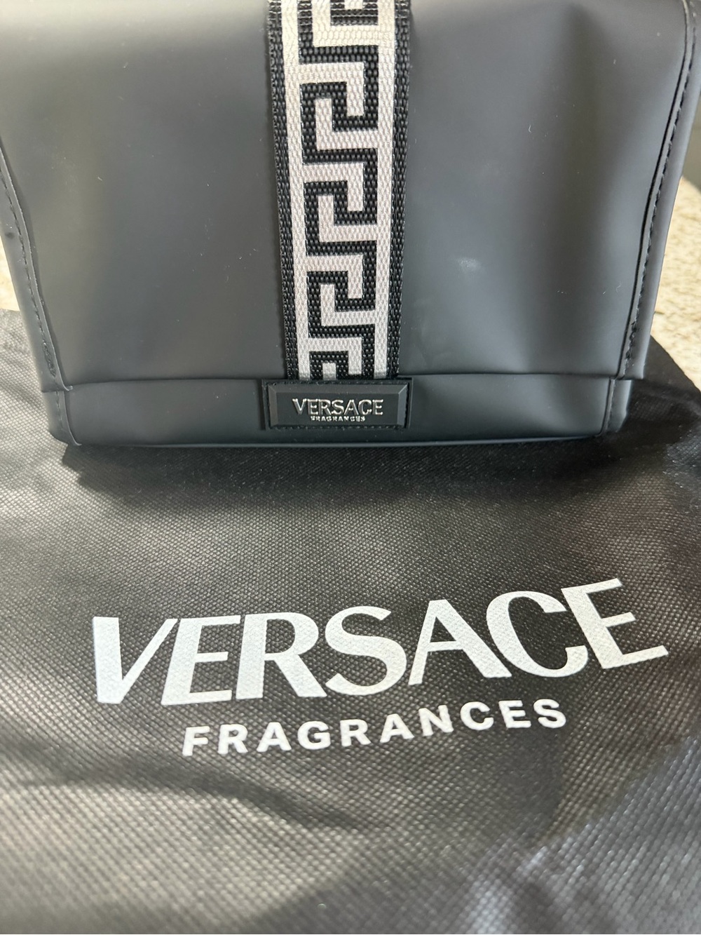 NEW Versace Fragances Pouch with Silver Pattern Design